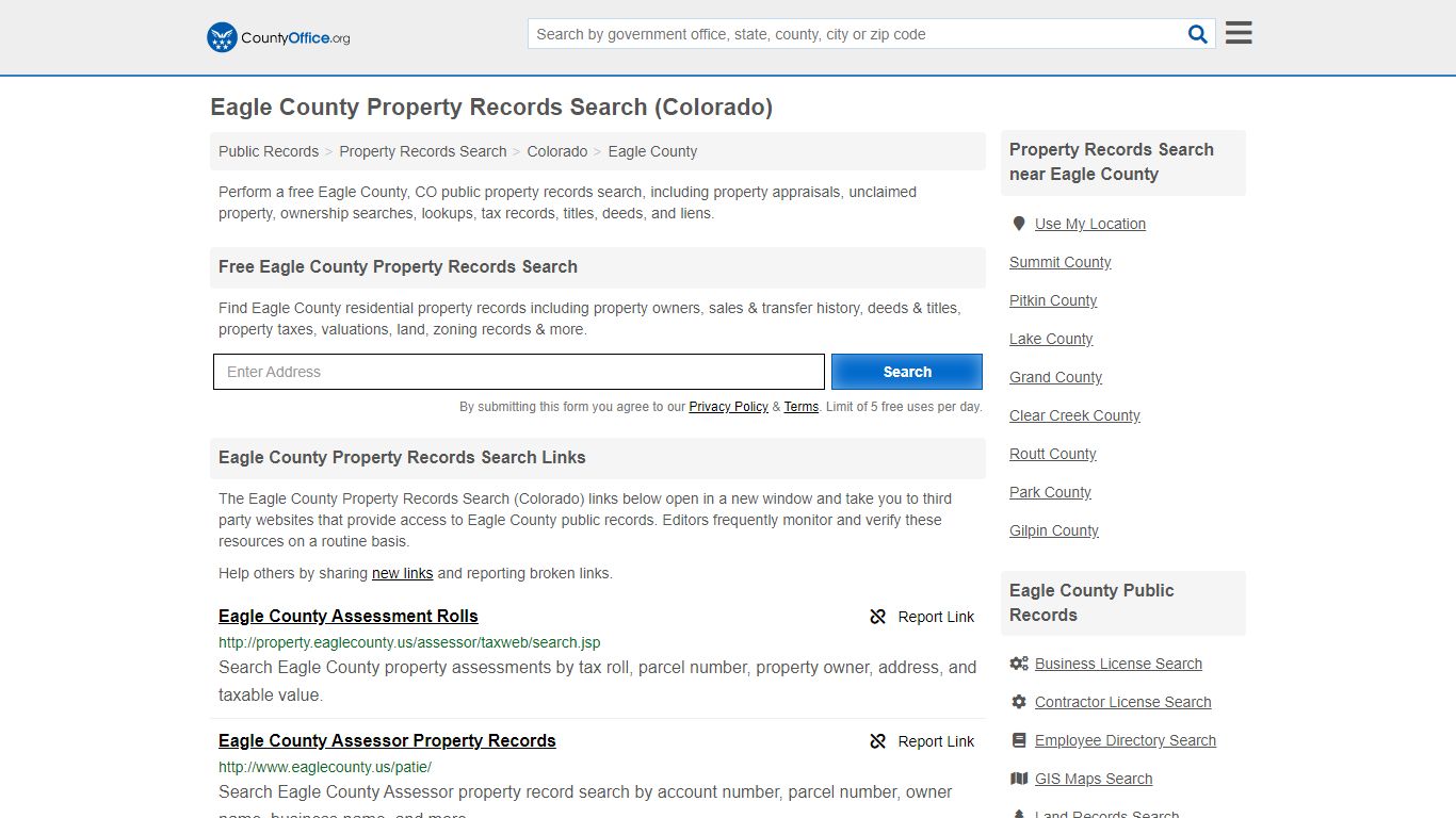 Property Records Search - Eagle County, CO (Assessments ...